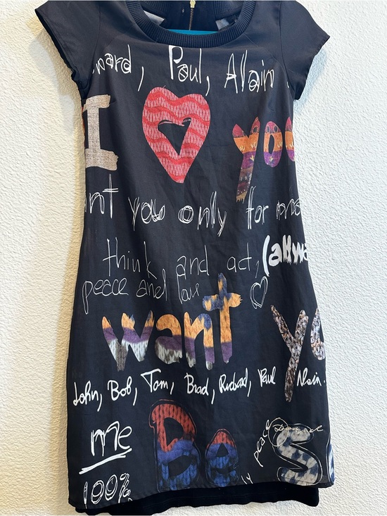 Desigual Dresses & Skirts - Desigual Graffiti Graphic Print Mini Dress XS Art Pop Art Sheer Sleeve